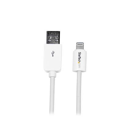 StarTech.com 2m (6ft) Long White Apple 8-pin Lightning Connector to USB Cable for iPhone / iPod / iPad - Charge and Sync Cable (USBLT2MW) - Lightning cable - Lightning male to USB male - 2 m - double shielded - white - for P / N: KITBXAVHDPEU, KITBXAVHDPNA, KITBXAVHDPUK, KITBXDOCKPEU, KITBXDOCKPUK, KITBZDOCK - 6