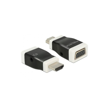 Delock - Video  /  audio adaptor - HDMI male to HD-15 (VGA), stereo mini jack female - black, white - 0