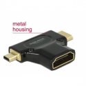 Delock Adapter High Speed HDMI with Ethernet - HDMI-A female > HDMI Mini-C male + Micro-D male - HDMI adapter - mini HDMI, micro HDMI male to HDMI female - black