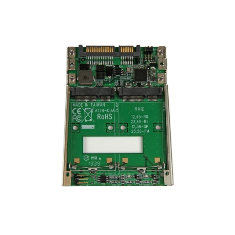 StarTech.com Dual mSATA SSD to 2.5" SATA RAID Adapter Converter - 2x mSATA SSD to 2.5in SATA Adapter with RAID and 7mm Open Frame Housing (25SAT22MSAT) - Storage controller - 2 Channel - mSATA - RAID 0, 1, JBOD, BIG - SATA 6Gb / s - for P / N: BRACKET125PT, BRACKET125PTP, BRACKET225PT, BRACKET425F - 2