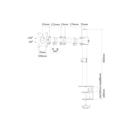 Neomounts by Newstar Select NM-D135 - Mounting kit - for LCD display (full-motion) - black - screen size: 10"-30" - clamp mountable, grommet, desk-mountable - 9