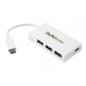 StarTech.com 4 Port USB C Hub with 1x USB-C & 3x USB-A Ports (SuperSpeed 5Gbps), USB Bus Powered, Compact Portable / Laptop USB 3.0 Adapter Hub, USB 3.1 Gen 1 / USB 3.2 Gen 1 Type-C Hub, White - Windows / macOS / Linux (HB30C3A1CFBW) - Hub - 3 x SuperSpeed USB 3.0 + 1 x USB 3.1 - desktop