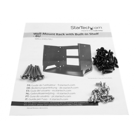 StarTech.com 8U Open Frame Wall Mount Network Rack w /  Built in Shelf - 2-Post Adjustable Depth (12" to 18") Equipment Rack - 75.2lbs (WALLSHELF8U) - Rack (wall mount) - black - 8U - 19" - for P / N: CABSCRWS1032 - 5