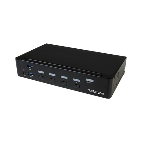 StarTech.com 4 Port DisplayPort KVM Switch - DP KVM Switch with Audio and Built-in USB 3.0 Hub for Peripherals - 4K 30Hz (SV431DPU3A2) - KVM / USB switch - 4 x KVM / audio / USB + 3 x SuperSpeed USB - 1 local user - rack-mountable - AC 120 / 230 V / DC 9 - 12 V - for P / N: SV431RACK - 3