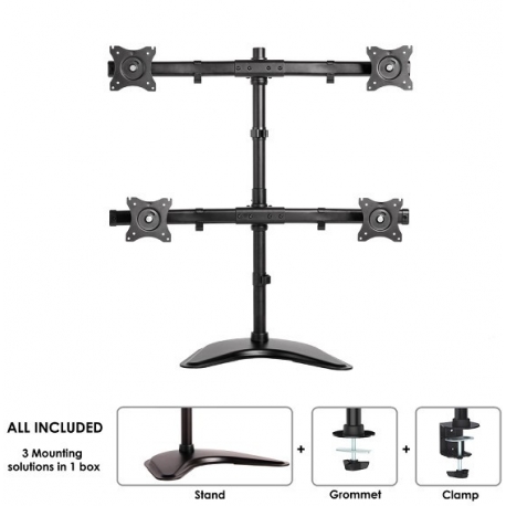 Neomounts by Newstar Select NM-D335D4 - Stand - for 4 LCD displays (full-motion) - black - screen size: 10"-27" - desktop stand, clamp mountable, grommet, desk-mountable - 8