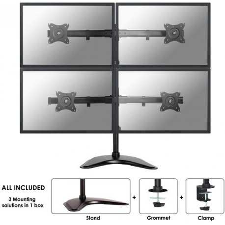 Neomounts by Newstar Select NM-D335D4 - Stand - for 4 LCD displays (full-motion) - black - screen size: 10"-27" - desktop stand, clamp mountable, grommet, desk-mountable - 15
