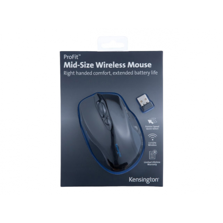 Kensington Pro Fit Mid-Size - Mouse - right-handed - optical - 6 buttons - wireless - 2.4 GHz - USB wireless receiver - black - 5