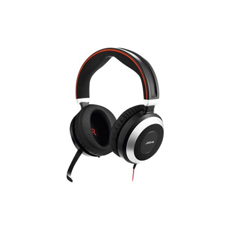 Jabra Evolve 80 MS stereo - Headset - full size - wired - active noise cancelling - 3.5 mm jack - Certified for Skype for Business - 1