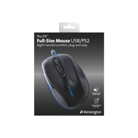 Kensington Pro Fit Full-Size - Mouse - right-handed - optical - 5 buttons - wired - USB - black - 1