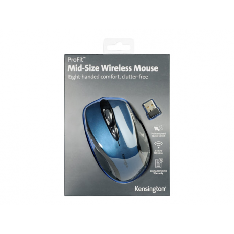 Kensington Pro Fit Mid-Size - Mouse - right-handed - optical - wireless - 2.4 GHz - USB wireless receiver - sapphire blue - 6