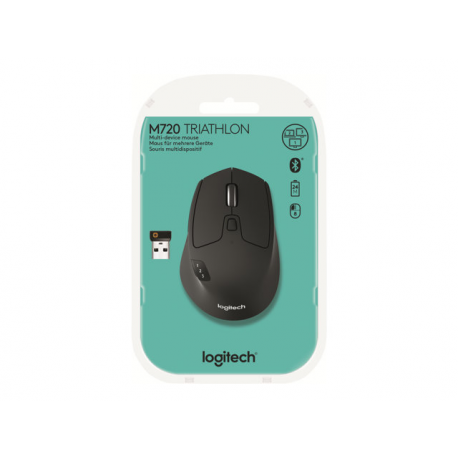 Logitech M720 Triathlon - Mouse - right-handed - optical - 7 buttons - wireless - Bluetooth, 2.4 GHz - USB wireless receiver - 8