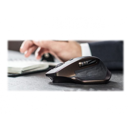 Logitech MX Master - Mouse - laser - 5 buttons - wireless - Bluetooth, 2.4 GHz - USB wireless receiver - meteorite - 12