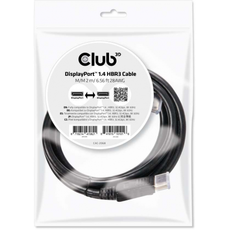Club 3D - DisplayPort cable - DisplayPort (M) to DisplayPort (M) - DisplayPort 1.4 - 2 m - black - 0