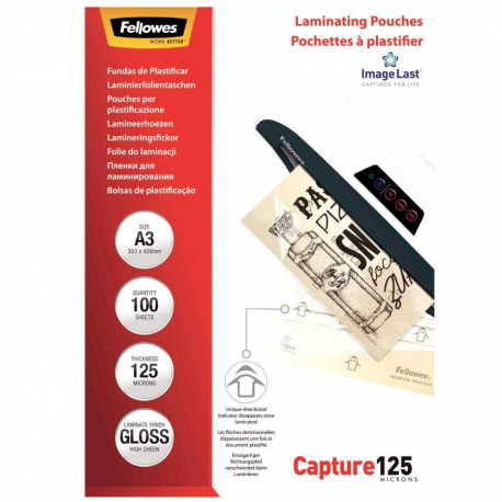 Fellowes Laminating Pouches Capture 125 micron - 125 micron - 100-pack - glossy - transparent - A3 (297 x 420 mm) lamination pouches - 0