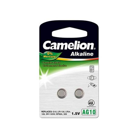 Camelion Alkaline Button celles 1.5V (AG10) LR54/LR1131/389, 2-pack, "no mercury" - 2