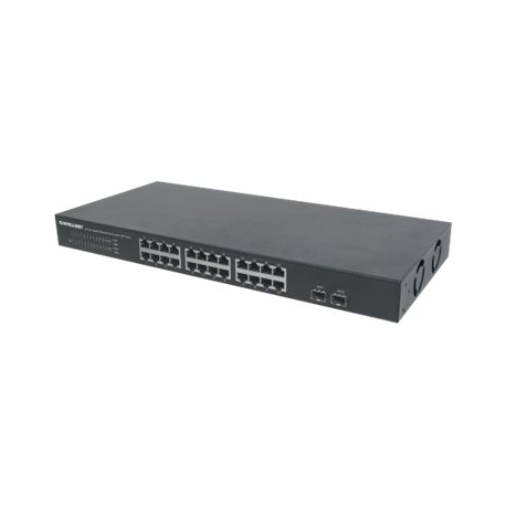 Intellinet 24-Port Gigabit Ethernet Switch with 2 SFP Ports, 24 x 10 / 100 / 1000 Mbps RJ45 Ports + 2 x SFP, IEEE 802.3az (Energy Efficient Ethernet), 19" Rackmount, Metal - Switch - unmanaged - 24 x 10 / 100 / 1000 + 2 x Gigabit SFP - desktop, rack-mountable - 1