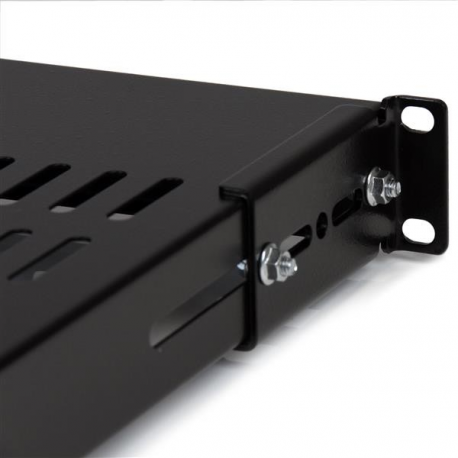 StarTech.com 1U Adjustable Vented Server Rack Mount Shelf - 175lbs - 19.5 to 38in Deep Universal Tray for 19" AV /  Network Equipment Rack (ADJSHELF) - Rack shelf - black - 1U - 19" - for P / N: CABSCRWS1224, RK1536BKF, RK1836BKF, RK3236BKF, RK4236BKB, RK4242BK24, RK4242BK30 - 4