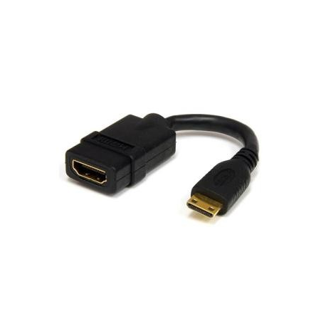 StarTech.com 5in Mini HDMI to HDMI Adapter, 4K High Speed HDMI Adapter, 4K 30Hz Ultra HD High Speed HDMI Adapter, HDMI 1.4, Gold Plated Connectors, UHD Mini HDMI Adapter 4K, Black - Mini HDMI to HDMI Converter - HDMI adapter - HDMI female to mini HDMI male - 1.3 cm - shielded - black - for P / N: HDMM30CM - 2