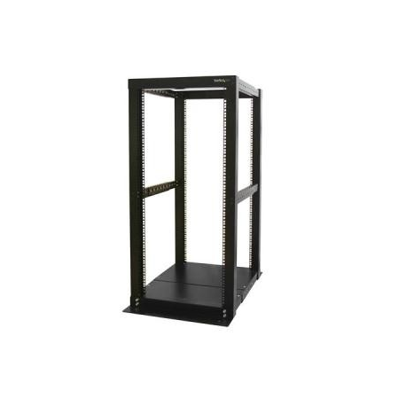 StarTech.com 25U Open Frame Server Rack - 994lb Capacity - 4 Post Adjustable Depth (18.3" to 39.3") Network / Communications Equipment Rack w / Casters (4POSTRACK25) - Rack - flat black - 25U - for P / N: CABCAGENUTS6, CABSCREWM52, CABSCREWSM6, CABSCRWM520, CABSCRWM620, CABSCRWS1224 - 4