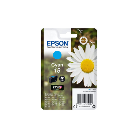 Epson 18 - 3.3 ml - cyan - original - ink cartridge - for Expression Home XP-212, 215, 225, 312, 315, 322, 325, 412, 415, 422, 425 - 0