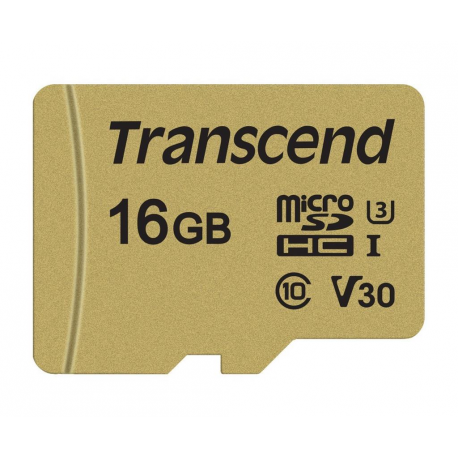 Transcend 500S - Flash memory card (microSDHC to SD adapter included) - 16 GB - Video Class V30 / UHS-I U3 / Class10 - microSDHC - 0