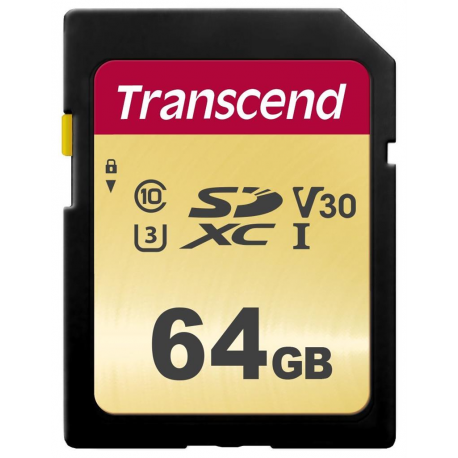 Transcend 500S - Flash memory card - 64 GB - Video Class V30 / UHS-I U3 / Class10 - SDXC UHS-I - 0