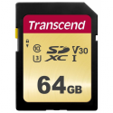 Transcend 500S - Flash memory card - 64 GB - Video Class V30  /  UHS-I U3  /  Class10 - SDXC UHS-I
