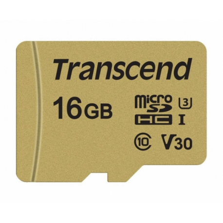 Transcend 500S - Flash memory card (microSDHC to SD adapter included) - 16 GB - Video Class V30 / UHS-I U3 / Class10 - microSDHC - 2