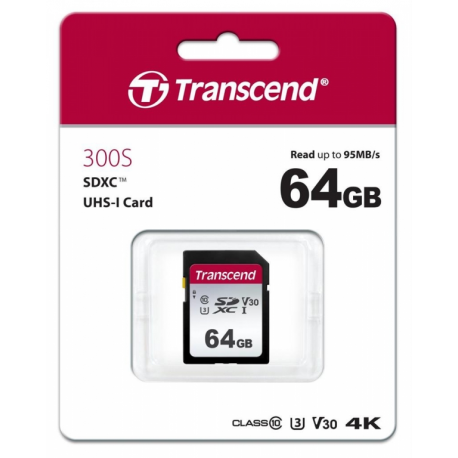 Transcend 300S - Flash memory card - 64 GB - Video Class V10 / UHS-I U1 / Class10 - SDXC UHS-I - 1