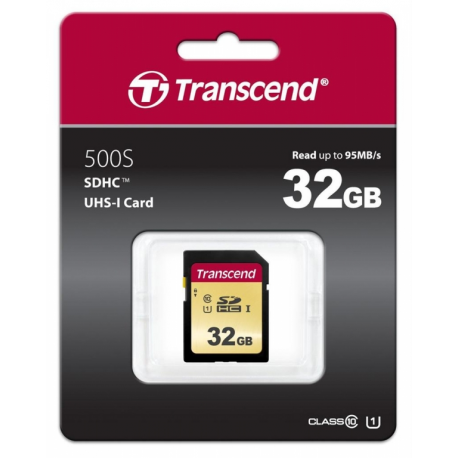 Transcend 500S - Flash memory card - 32 GB - UHS-I U1 / Class10 - SDHC UHS-I - 1