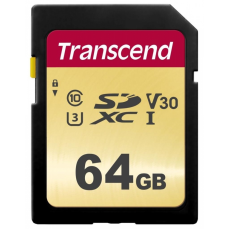 Transcend 500S - Flash memory card - 64 GB - Video Class V30 / UHS-I U3 / Class10 - SDXC UHS-I - 2