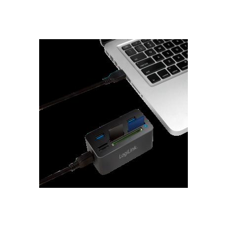LogiLink USB 3.0 Hub with All-in-One Card Reader - Hub - 3 x SuperSpeed USB 3.0 - desktop - 4