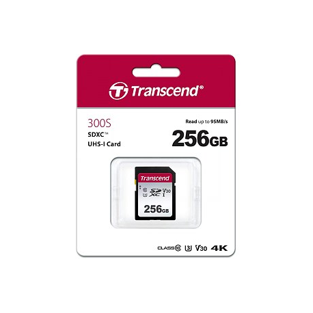 Transcend 300S - Flash memory card - 256 GB - Video Class V30 / UHS-I U3 / Class10 - SDXC UHS-I - 3