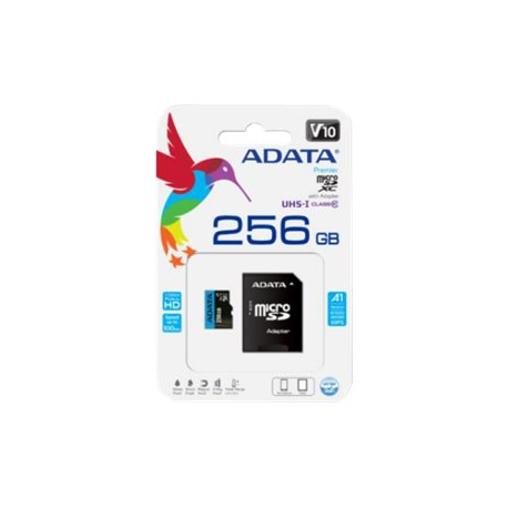 ADATA Premier - Flash memory card (microSDXC to SD adapter included) - 256 GB - Video Class V10 / UHS-I U1 / Class10 - microSDXC UHS-I - 0