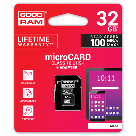 GOODRAM M1AA - Flash memory card (SD adapter included) - 32 GB - UHS-I / Class10 - microSDHC UHS-I - 0