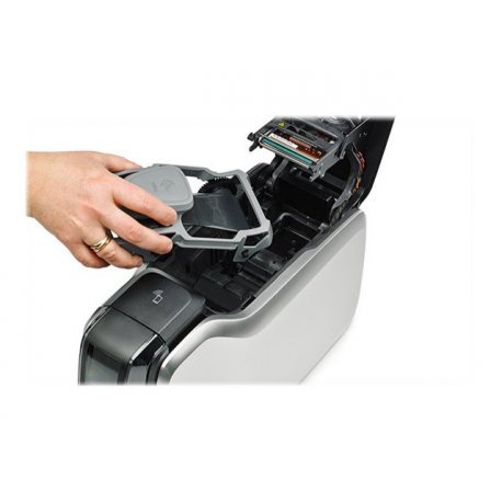 Zebra ZC300 - Plastic card printer - colour - dye sublimation / thermal transfer - CR-80 Card (85.6 x 54 mm) - 300 dpi - up to 900 cards / hour (mono)  /  up to 200 cards / hour (colour) - capacity: 100 cards - USB 2.0, LAN - 5