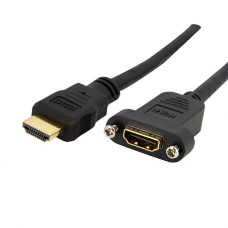 StarTech.com 3ft HDMI Female to Male Adapter, 4K High Speed Panel Mount HDMI Cable, 4K 30Hz UHD HDMI, 10.2 Gbps Bandwdith, 4K HDMI 1.4 Video, HDCP 1.4, HDMI Female to HDMI Male Cable - HDMI Panel Mount Connector - HDMI cable - HDMI female to HDMI male - 91 cm - black - molded - for P / N: CDP2HDMM2MB, DP2HDMM2MB, HDDVIMM3, HDMM1MP, HDMM2MP, HDMM3MP, HDPMM50, MDP2HDMM2MB - 4