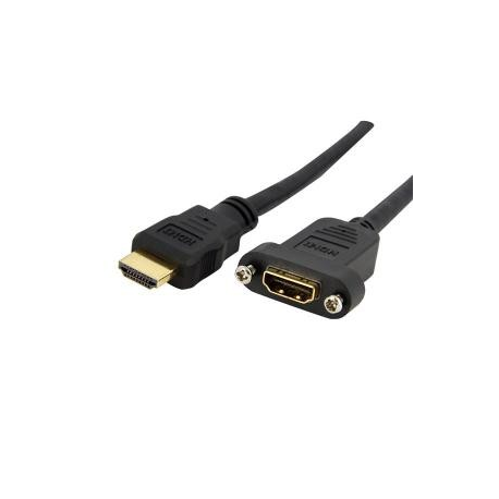 StarTech.com 3ft HDMI Female to Male Adapter, 4K High Speed Panel Mount HDMI Cable, 4K 30Hz UHD HDMI, 10.2 Gbps Bandwdith, 4K HDMI 1.4 Video, HDCP 1.4, HDMI Female to HDMI Male Cable - HDMI Panel Mount Connector - HDMI cable - HDMI female to HDMI male - 91 cm - black - molded - for P / N: CDP2HDMM2MB, DP2HDMM2MB, HDDVIMM3, HDMM1MP, HDMM2MP, HDMM3MP, HDPMM50, MDP2HDMM2MB - 7