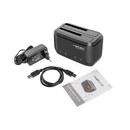 Natec Kangaroo DUAL - HDD docking station with clone function - bays: 2 - 2.5"  /  3.5" shared - SATA 6Gb / s - USB 3.0 - black - 6