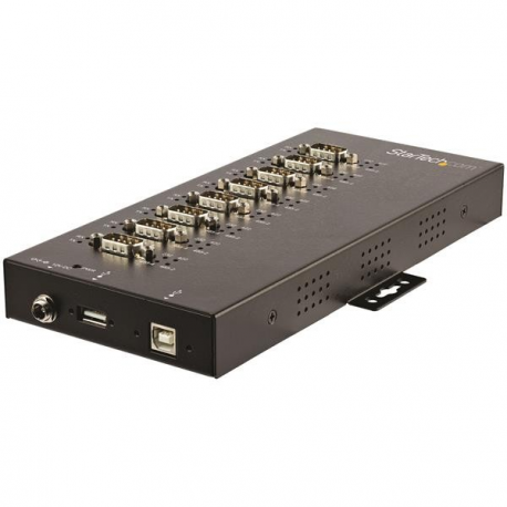 StarTech.com 8 Port Serial Hub USB to RS232 / RS485 / RS422 Adapter, Industrial USB 2.0 to DB9 Serial Converter Hub, IP30 Rated, Din Rail Mountable Metal Serial Hub, 15kV ESD Protection - 6ft Locking Cable Incl (ICUSB234858I) - Serial adapter - USB 2.0 - RS-232 / 422 / 485 x 8 - black - TAA Compliant - 4