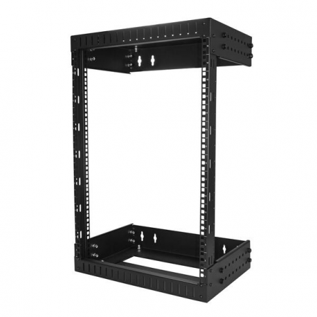 StarTech.com 15U 19" Wall Mount Network Rack, Adjustable Depth 12-20" 2 Post Open Frame Server Room Rack for AV / Data / IT Communication / Computer Equipment / Switch with Cage Nuts & Screws - 15U Adjustable Rack (RK15WALLOA) - Rack - wall mountable - black - 15U - 19" - 3