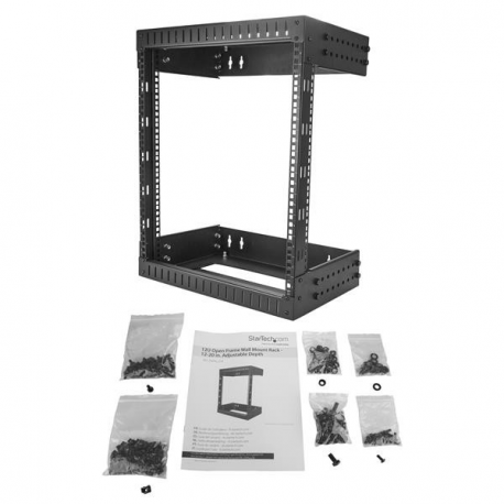 StarTech.com 12U 19" Wall Mount Network Rack, Adjustable Depth 12-20" 2 Post Open Frame Server Room Rack for AV / Data / IT Communication / Computer Equipment / Switch with Cage Nuts & Screws - 12U Adjustable Rack (RK12WALLOA) - Rack - wall mountable - black - 12U - 20" - 2