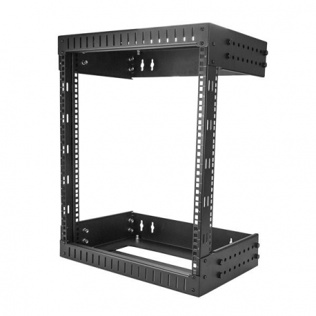 StarTech.com 12U 19" Wall Mount Network Rack, Adjustable Depth 12-20" 2 Post Open Frame Server Room Rack for AV / Data / IT Communication / Computer Equipment / Switch with Cage Nuts & Screws - 12U Adjustable Rack (RK12WALLOA) - Rack - wall mountable - black - 12U - 20" - 3