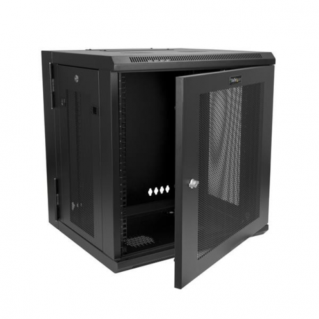 StarTech.com 12U 19" Wall Mount Network Cabinet, 16" Deep Hinged Locking IT Network Switch Depth Enclosure, Vented Computer Equipment Data Rack with Shelf & Flexible Side Panels, Assembled - 12U Vented Cabinet (RK12WALHM) - Rack enclosure cabinet - wall mountable - black - 12U - 0