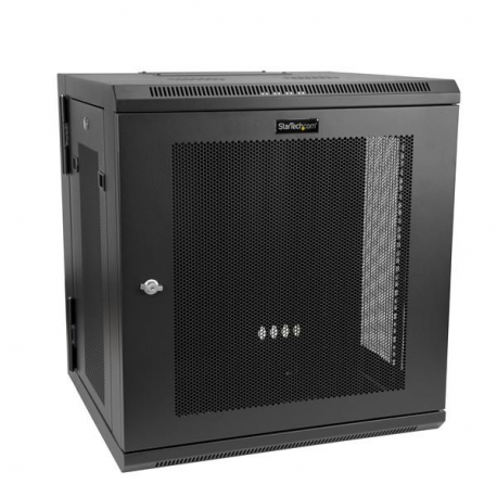 StarTech.com 12U 19" Wall Mount Network Cabinet, 16" Deep Hinged Locking IT Network Switch Depth Enclosure, Vented Computer Equipment Data Rack with Shelf & Flexible Side Panels, Assembled - 12U Vented Cabinet (RK12WALHM) - Rack enclosure cabinet - wall mountable - black - 12U - 4