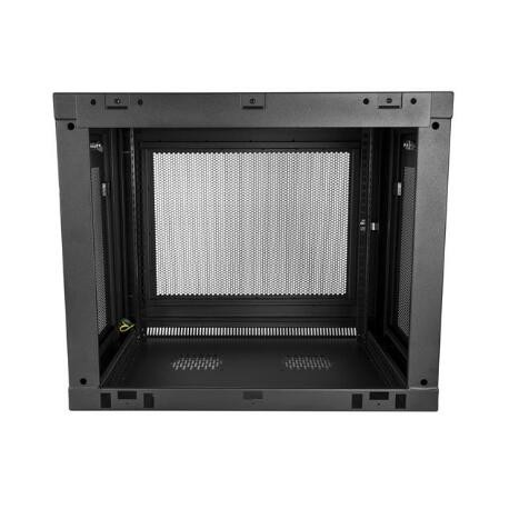 StarTech.com 2 Post 9U 19" Wall Mount Network Cabinet, Adjustable Depth 6-15" Locking IT Switch Depth Enclosure, Vented Computer / Electronics Equipment Data Rack w /  Shelf + Hook & Loop Tape - 19 Inch Wall Cabinet (RK9WALM) - Rack enclosure cabinet - wall mountable - black - 9U - 1