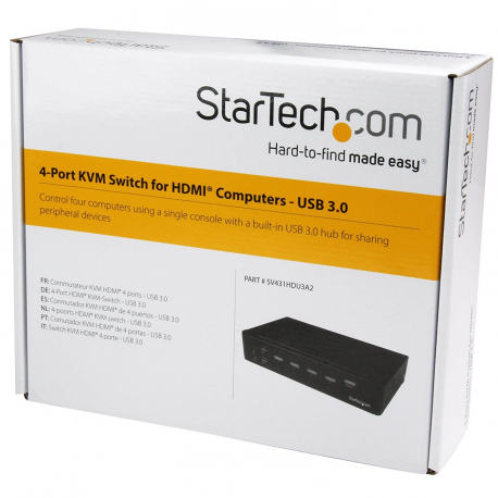 StarTech.com 4 Port HDMI KVM - HDMI KVM Switch - 1080p - USB 3.0 & Audio Support - KVM Video Switch (SV431HDU3A2) - KVM / USB switch - 4 x KVM / audio / USB + 3 x SuperSpeed USB - 1 local user - rack-mountable - AC 120 / 230 V / DC 9 - 12 V - for P / N: SV431RACK - 3