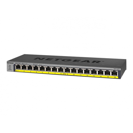 NETGEAR GS116LP - Switch - 16 x 10 / 100 / 1000 (PoE+) - desktop, rack-mountable, wall-mountable - PoE+ (76 W) - DC power - 1