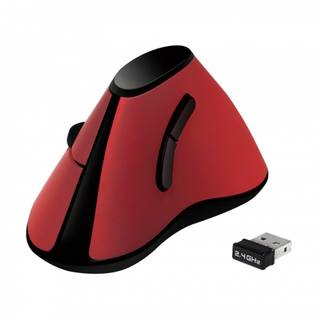 LogiLink Ergonomic Vertical - Vertical mouse - ergonomic - optical - 5 buttons - wireless - 2.4 GHz - USB wireless receiver - red - 0