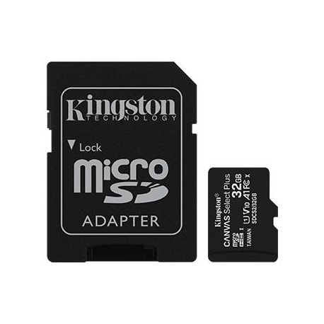 Kingston Canvas Select Plus - Flash memory card (microSDHC to SD adapter included) - 32 GB - A1 / Video Class V10 / UHS Class 1 / Class10 - microSDHC UHS-I - 0